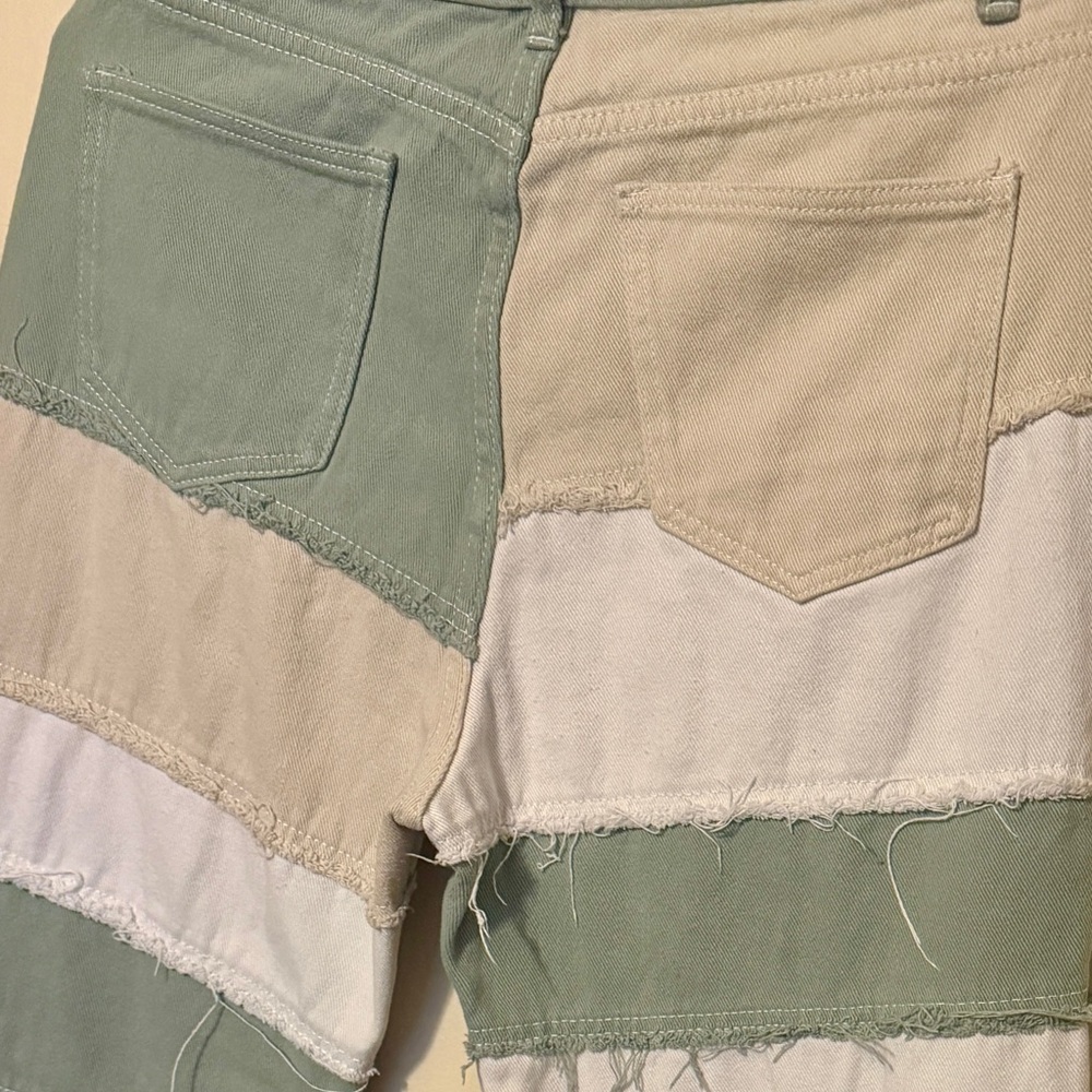SHEIN Green,Cream and White Flare Jeans